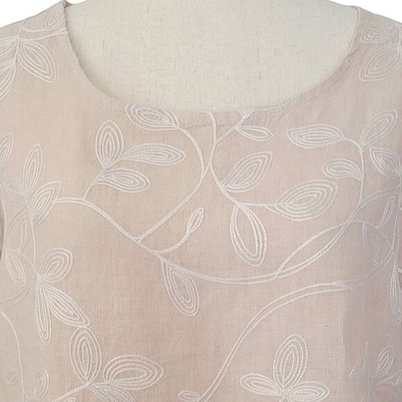 Valentina Nalini Blush Linen Embroidered Scoop Neck Ruffle Sleeve Blouse Size M - Picture 5 of 8